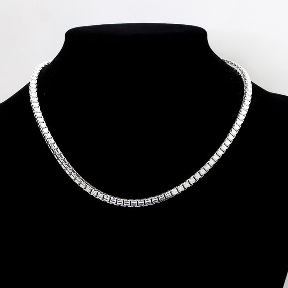 Sterling Silver 3.8mm Thick Box Chain Choker 16" | 925 Italy Women’s Necklace - Picture 2 of 4